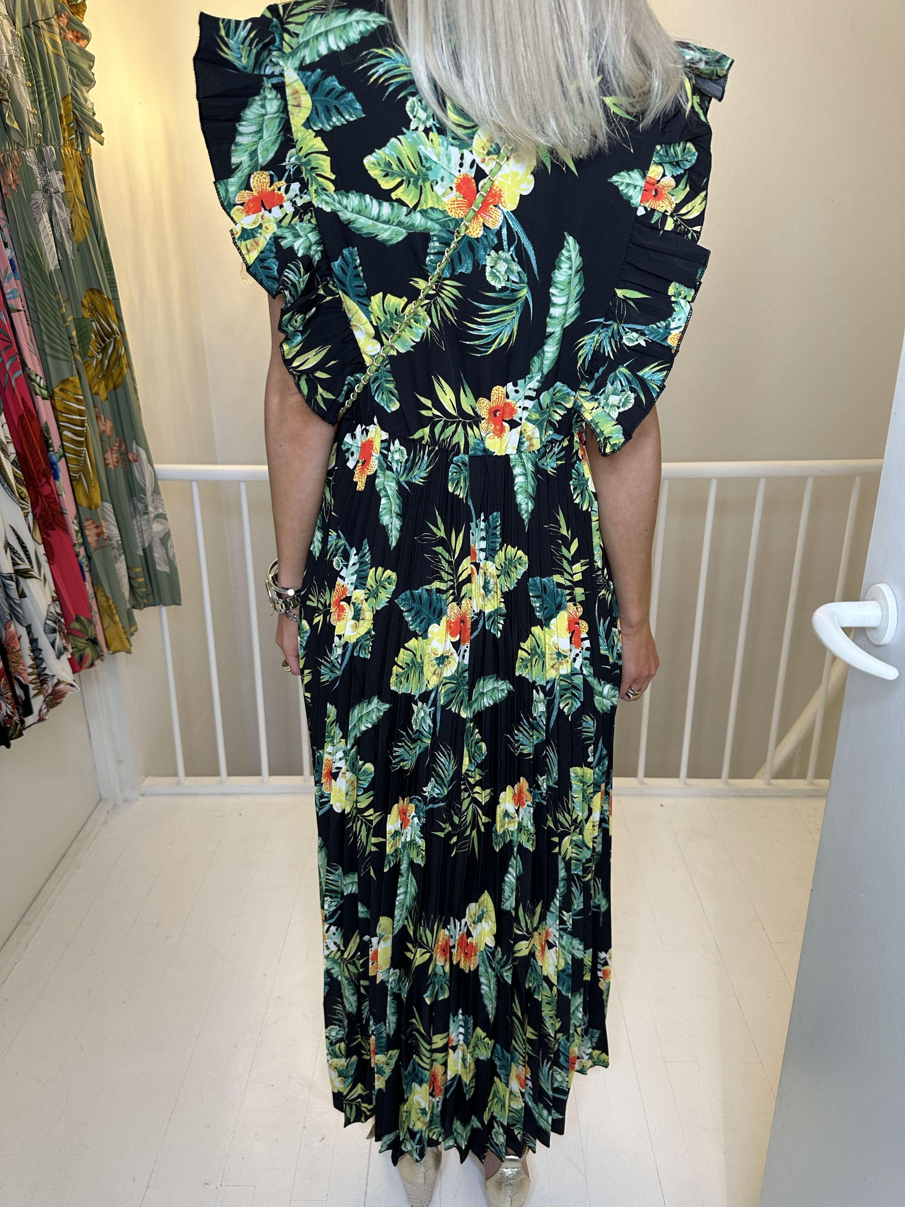 Lullu Tropical - Lång klänning med volanger och veckad kjol